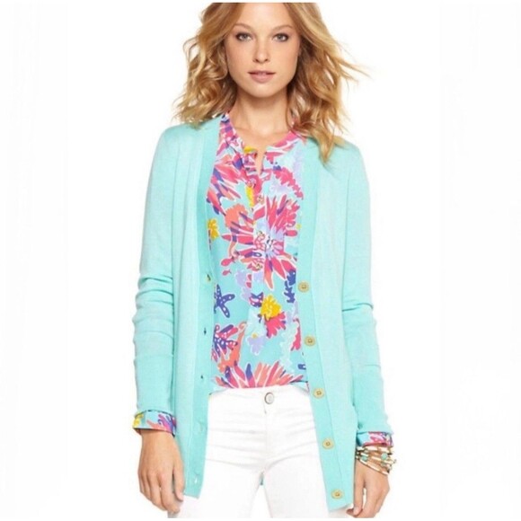 Lilly Pulitzer Size S Orange Heidi Cardigan Gold Buttons Packets Wool Blend - Picture 4 of 9